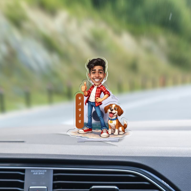 Personalized BobbleHead Carricature with Battery Powered Moving Head for Car Dashboard & Tabletop Decor Gift for Pet Lover Home & Office Desk Table Decor